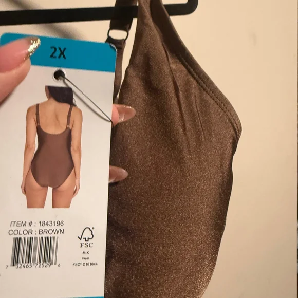 NWT DKNY Deep V-Neck Twist Front On Brown Wireless Swimsuit- Size 2X - Picture 4 of 5